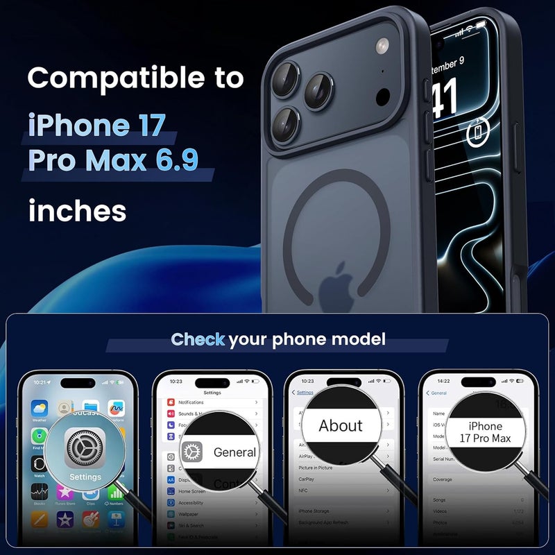 CACOE Magnetic Case for iPhone 17 Pro Max 6.9 inch-Compatible with MagSafe & Magnetic Car Phone Mount,Anti-Fingerprint TPU Thin Phone Cases Cover Protective Shockproof (Matte Black) - Image 2